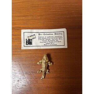Pre-Columbian Authentic Replica Crocodile Alligator Pendant 24K Gold Plated Rare